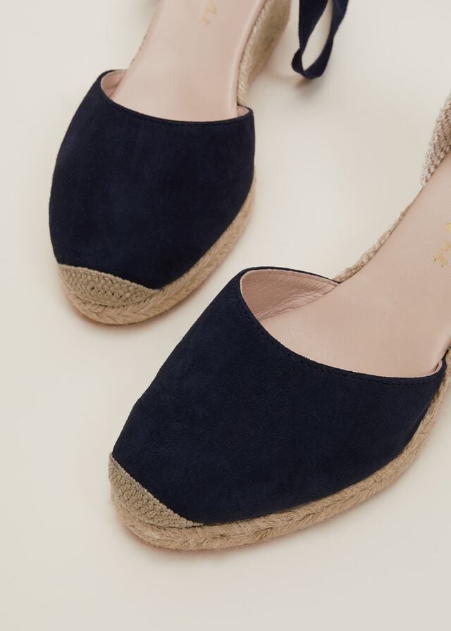 Navy Phase Eight Suede Tie Espadrille Flats | 1537HYXSO