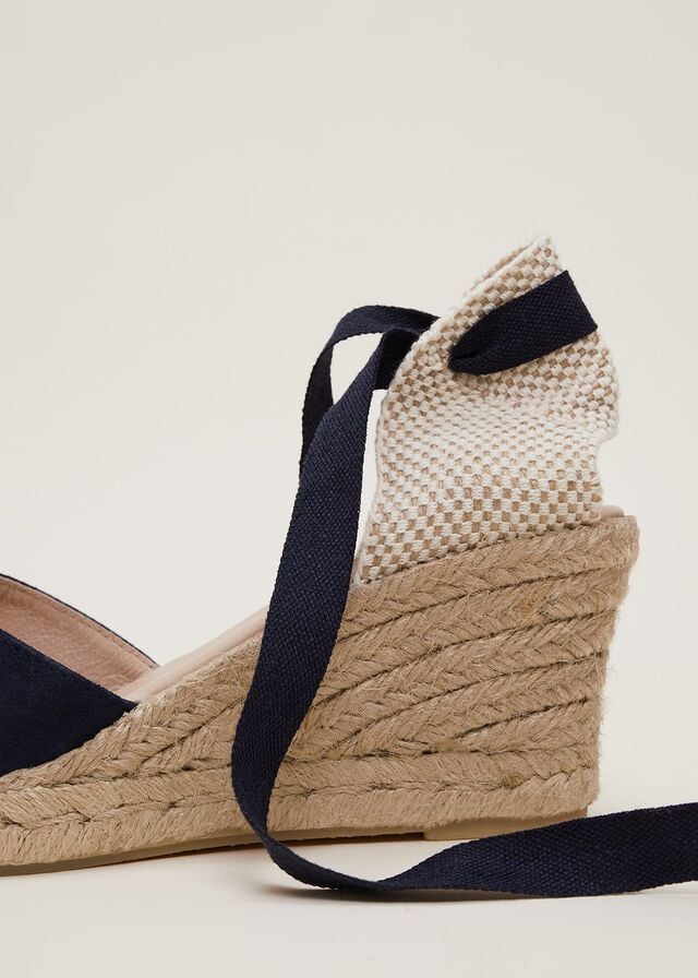 Navy Phase Eight Suede Tie Espadrille Flats | 1537HYXSO