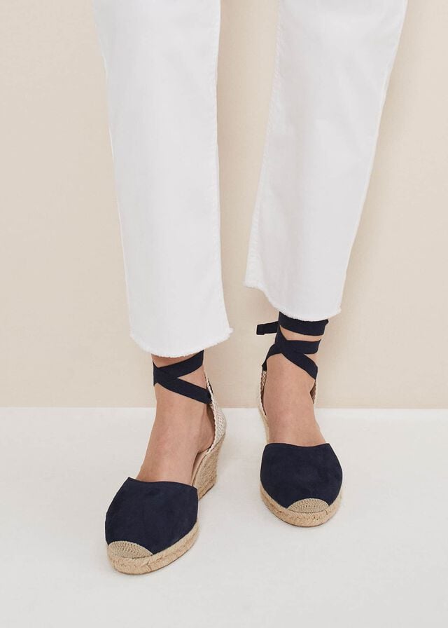 Navy Phase Eight Suede Tie Espadrille Flats | 1537HYXSO