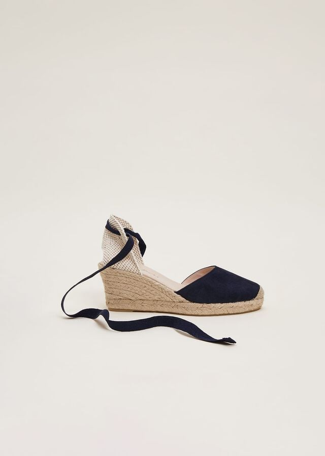 Navy Phase Eight Suede Tie Espadrille Flats | 1537HYXSO