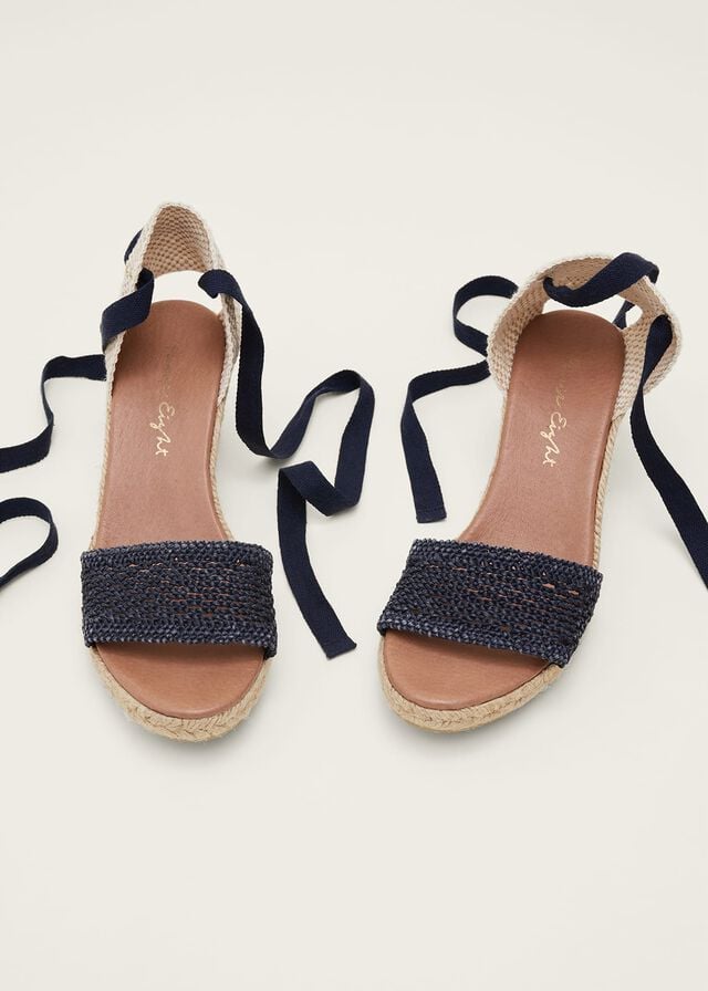 Navy Phase Eight Weave Espadrille Flats | 3095GXMJO