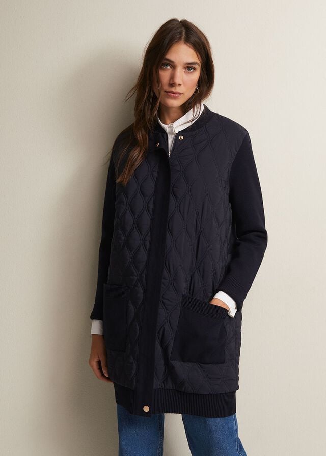 Navy Phase Eight Zadie Quiltedigan Coats | 8132UJWBP