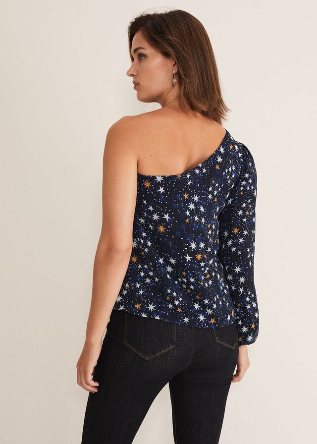 Navy Phase Eight Zeba Star One Shoulder Shirts | 0723VSFGP