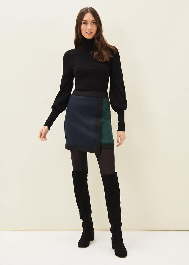 Navy / Green Phase Eight Natalie Colourblockted Skirts | 0674VIDBM