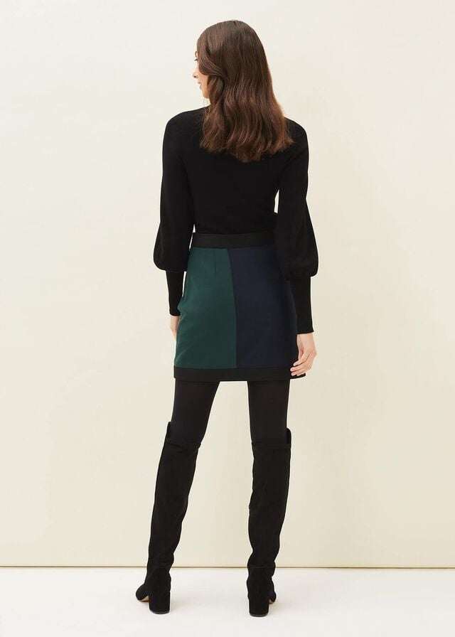 Navy / Green Phase Eight Natalie Colourblockted Skirts | 0674VIDBM