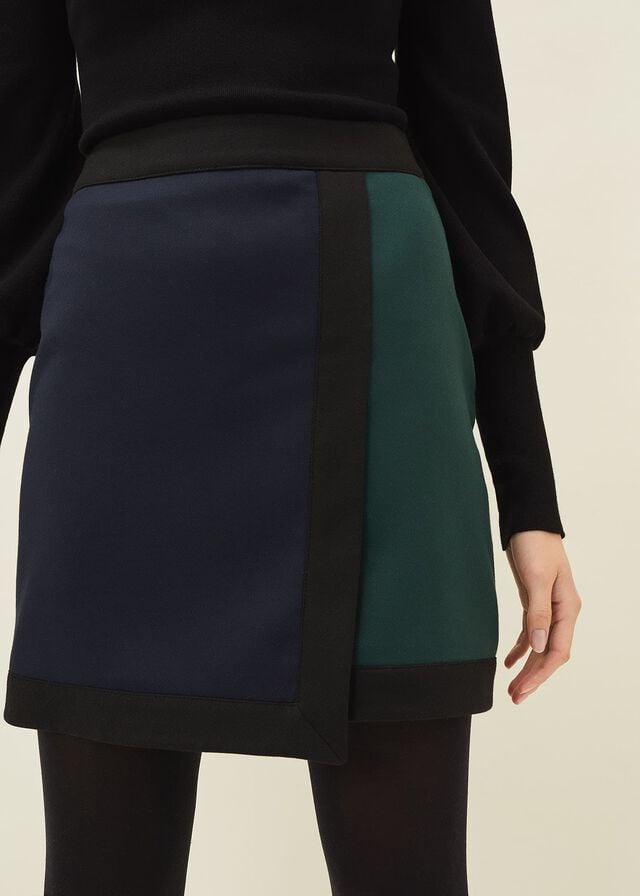 Navy / Green Phase Eight Natalie Colourblockted Skirts | 0674VIDBM