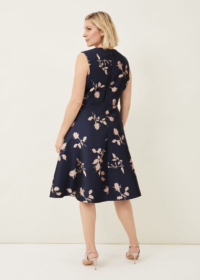 Navy / Pink Phase Eight Jordyn Jacquard Fit And Flare Dress | 7815PYAIH