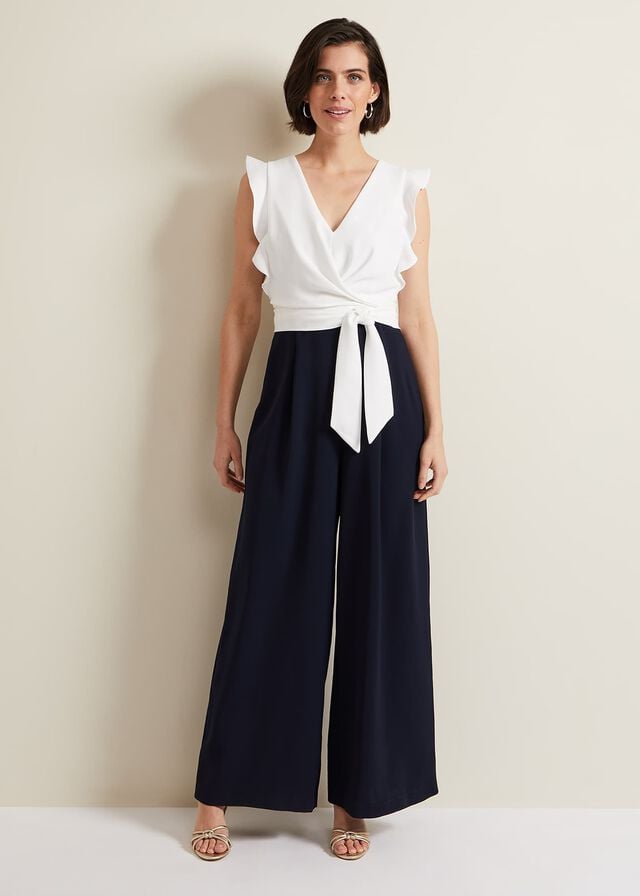 Navy / White Phase Eight Ayla Ruffle Wrap Jumpsuit | 6237ZPLER