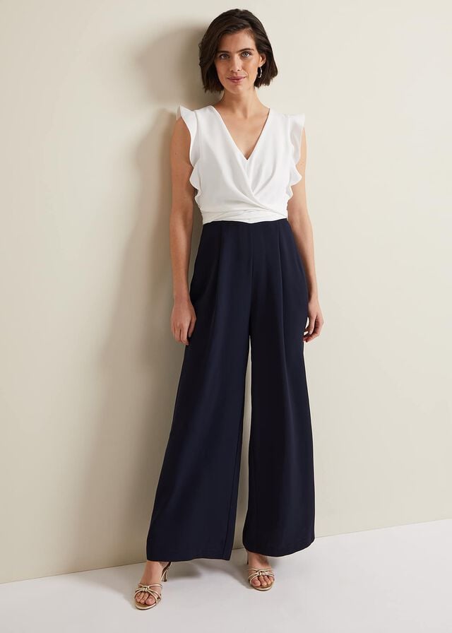 Navy / White Phase Eight Ayla Ruffle Wrap Jumpsuit | 6237ZPLER