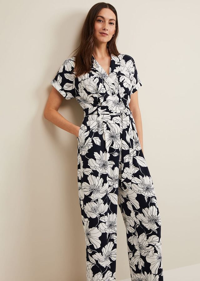 Navy / White Phase Eight Constance Floral Jumpsuit | 2354ZQTGY