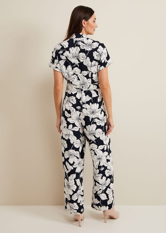 Navy / White Phase Eight Constance Floral Dress | 1068DRBSM