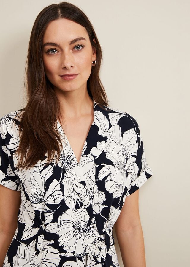 Navy / White Phase Eight Constance Floral Dress | 1068DRBSM