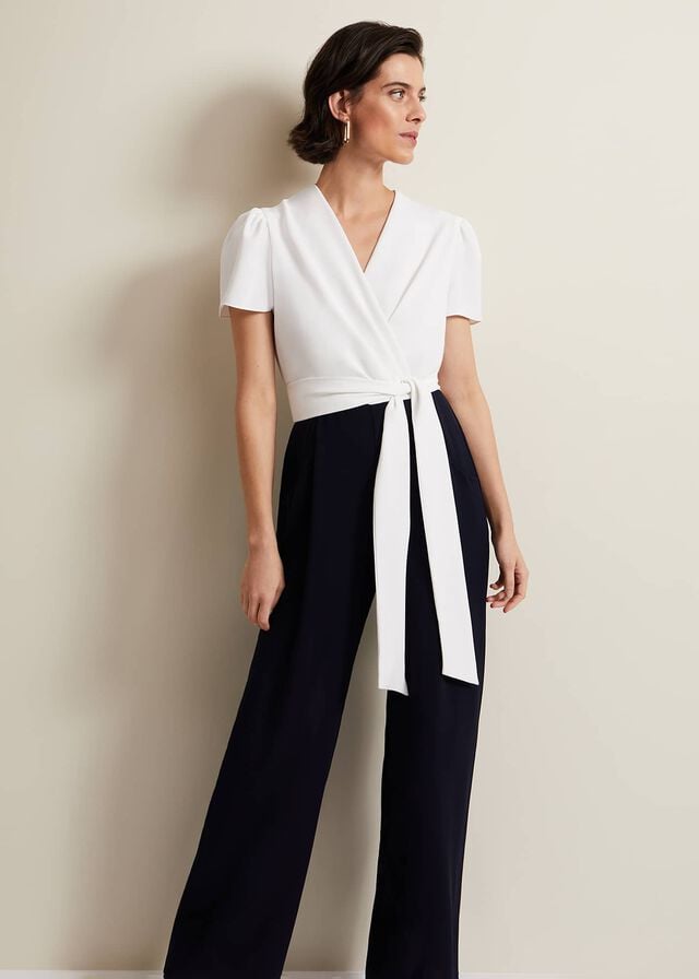 Navy / White Phase Eight Eloise Wide Leg Jumpsuit | 6938NBROM