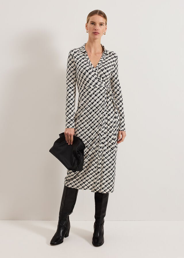 Navy / White Phase Eight Gina Geo Wrap Dress | 4987UODAP