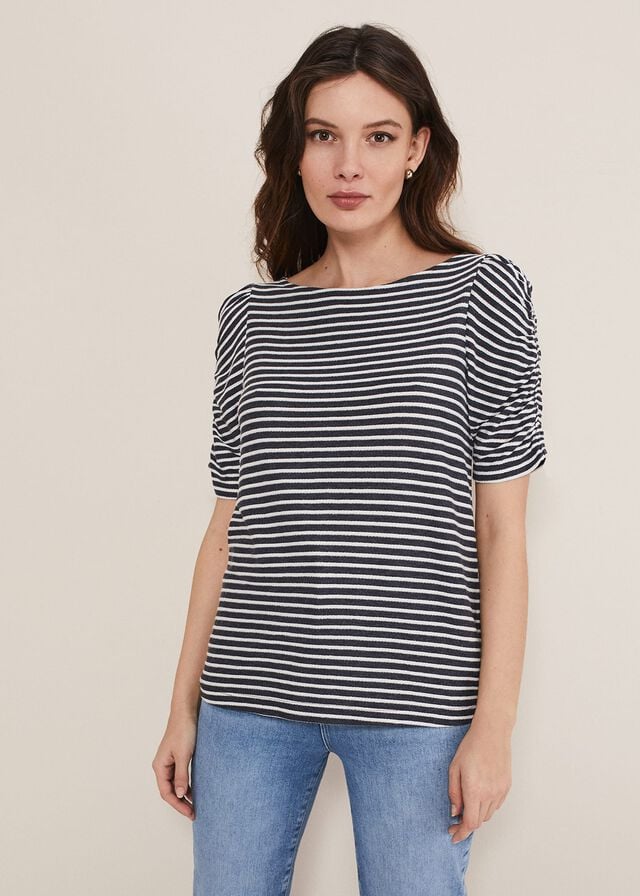 Navy / White Phase Eight Karla Striped T Shirts | 2814ACVBR