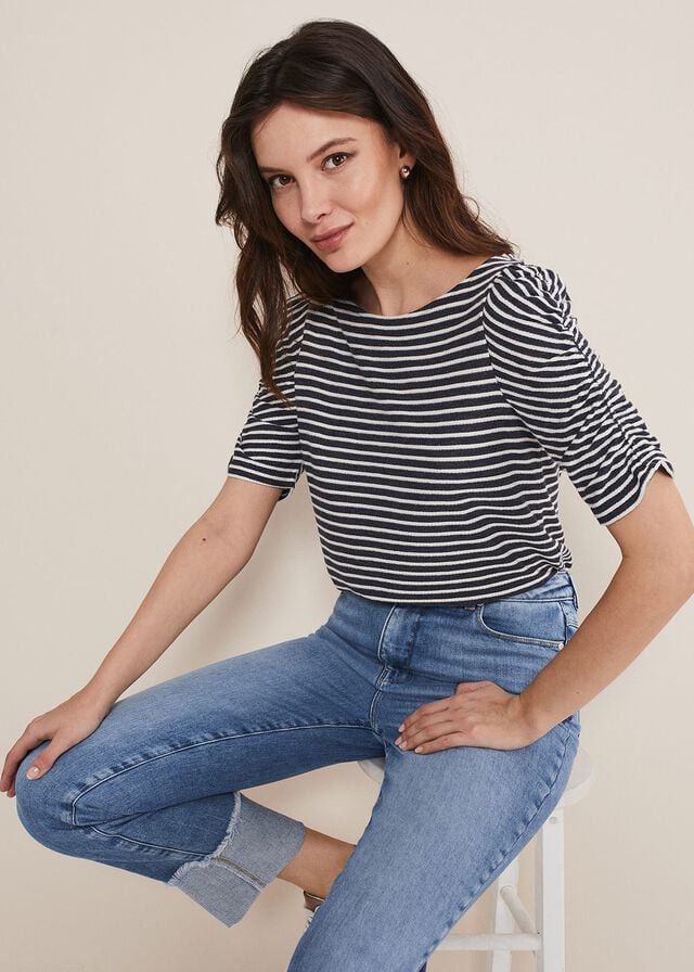 Navy / White Phase Eight Karla Striped T Shirts | 2814ACVBR