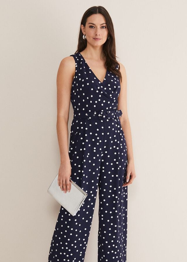 Navy / White Phase Eight Kenzie Spot Jumpsuit | 0728VAUSB