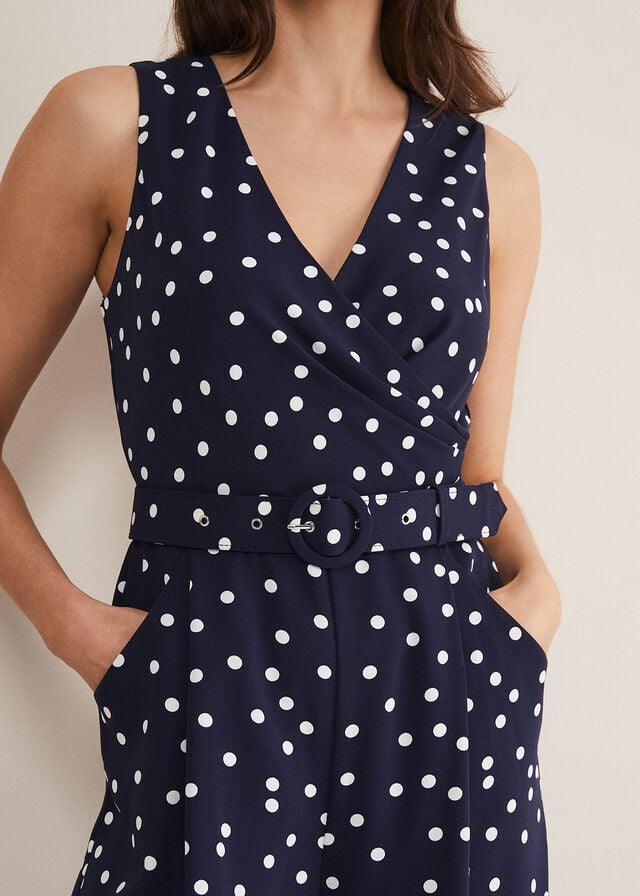 Navy / White Phase Eight Kenzie Spot Jumpsuit | 0728VAUSB