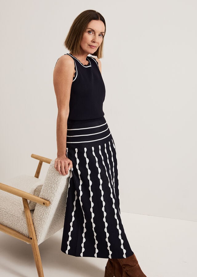 Navy / White Phase Eight Liz Scallopped Skirts | 3160BHNSU