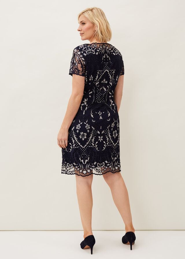 Navy / White Phase Eight Lizzy Embroidered Dress | 0871YXQIA