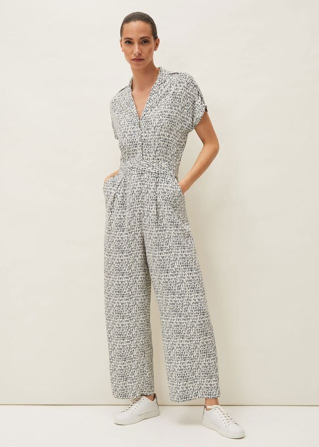 Navy / White Phase Eight Paige Abstract Print Jumpsuit | 4381HDACW