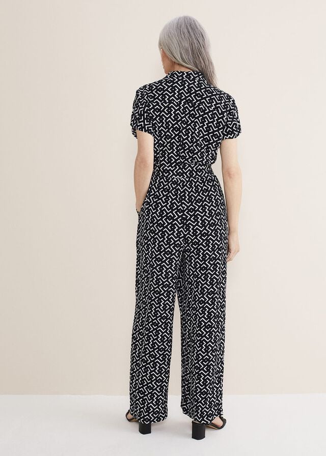 Navy / White Phase Eight Paige Abstract Print Wide Leg Jumpsuit | 6975MSPCA