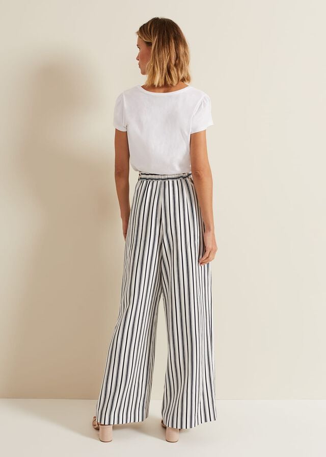 Navy / White Phase Eight Selene Striped Wide Legs Trousers | 5031GTQRV