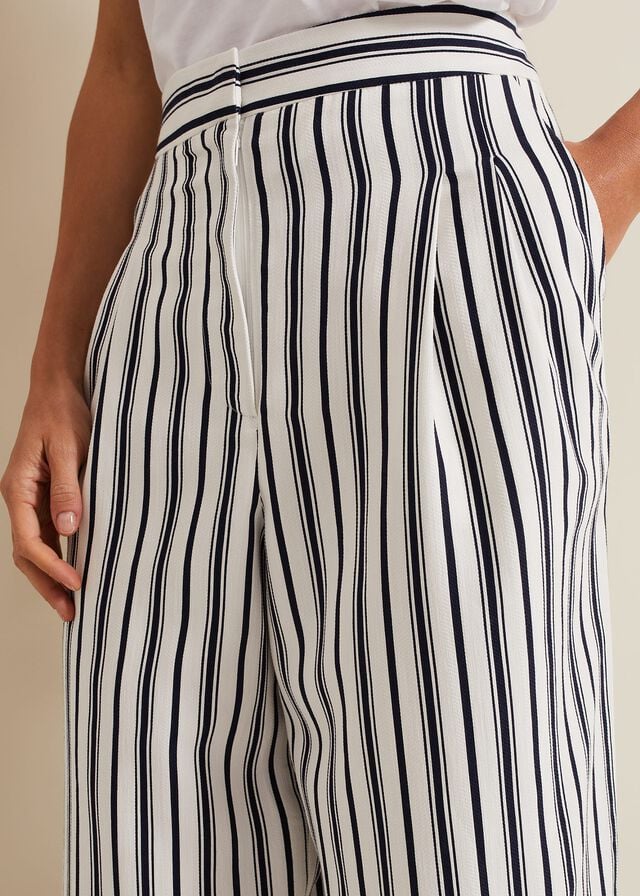 Navy / White Phase Eight Selene Striped Wide Legs Trousers | 5031GTQRV