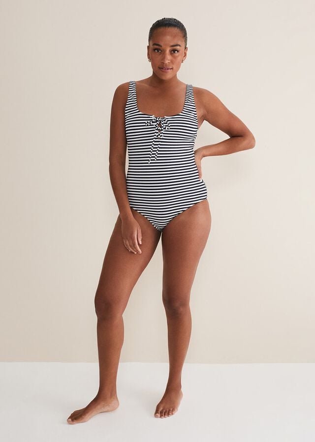 Navy / White Phase Eight Striped Ribbed Swimwear | 6137GUDPW