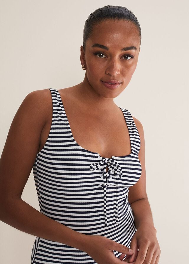 Navy / White Phase Eight Striped Ribbed Swimwear | 6137GUDPW