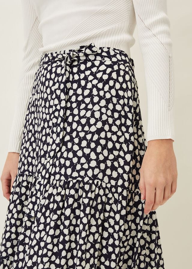 Navy / White Phase Eight Tana Leaf Print Skirts | 4517DNEJV