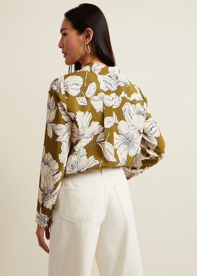 Olive Phase Eight Lena Linear Floral Shirts | 3648RJSEH