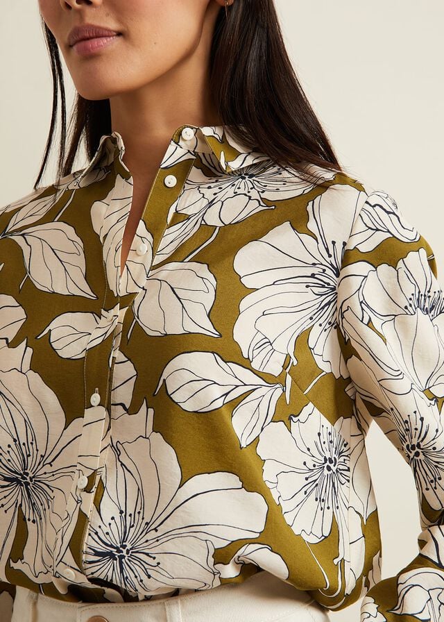 Olive Phase Eight Lena Linear Floral Shirts | 3648RJSEH