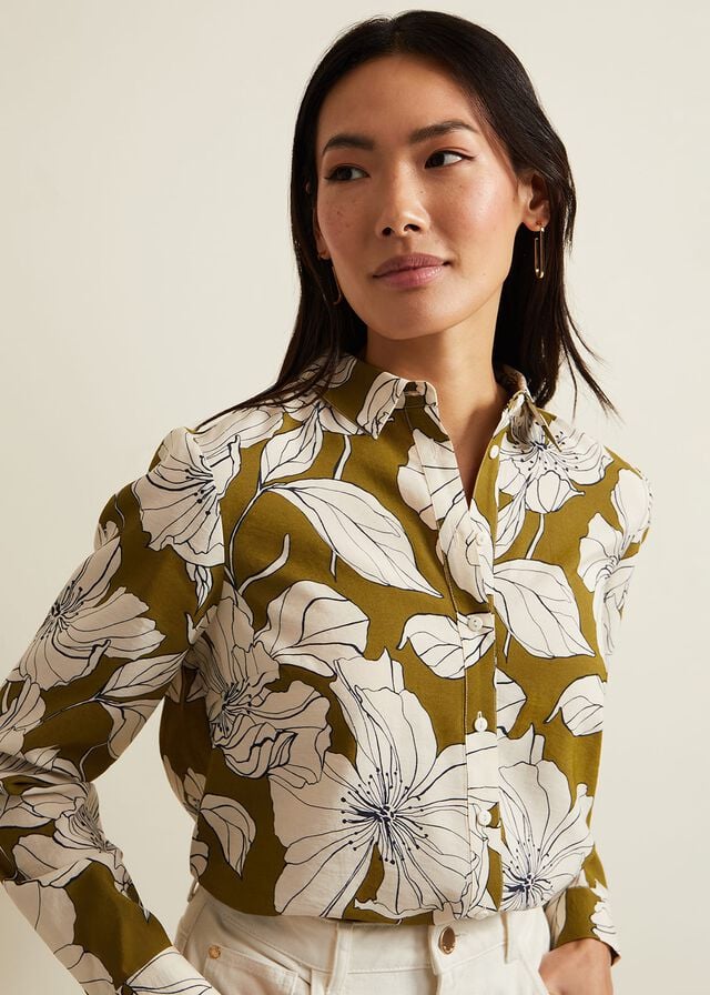 Olive Phase Eight Lena Linear Floral Shirts | 3648RJSEH