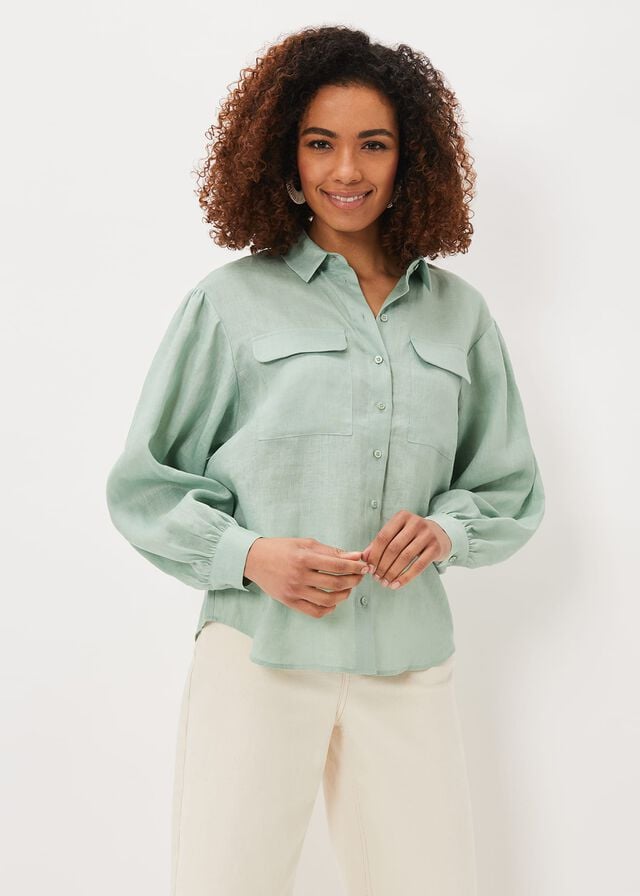 Olive / Green Phase Eight Brigita Linen Shirts | 6978GJXHQ