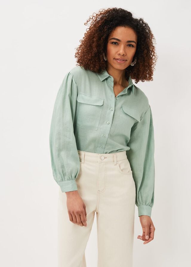 Olive / Green Phase Eight Brigita Linen Shirts | 6978GJXHQ