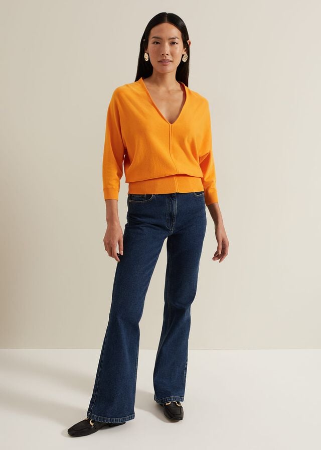 Orange Phase Eight Gina V Neck Batwing Knitwear | 2165TLPJC