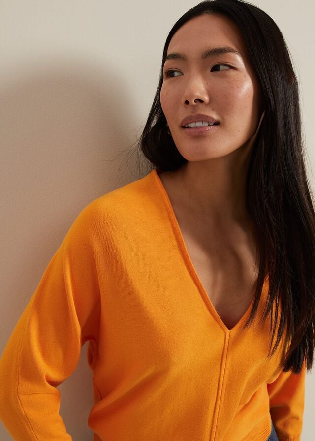 Orange Phase Eight Gina V Neck Batwing Knitwear | 2165TLPJC