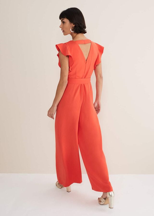 Orange Phase Eight Kallie V Neck Frill Jumpsuit | 6213LNXCZ