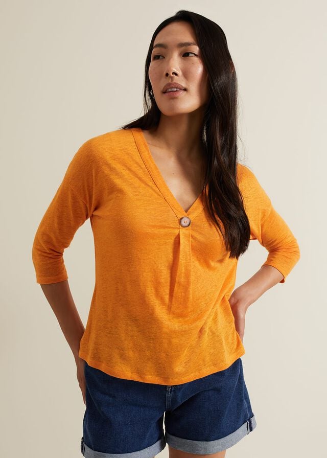 Orange Phase Eight Leah Linen T Shirts | 7406BQYAL