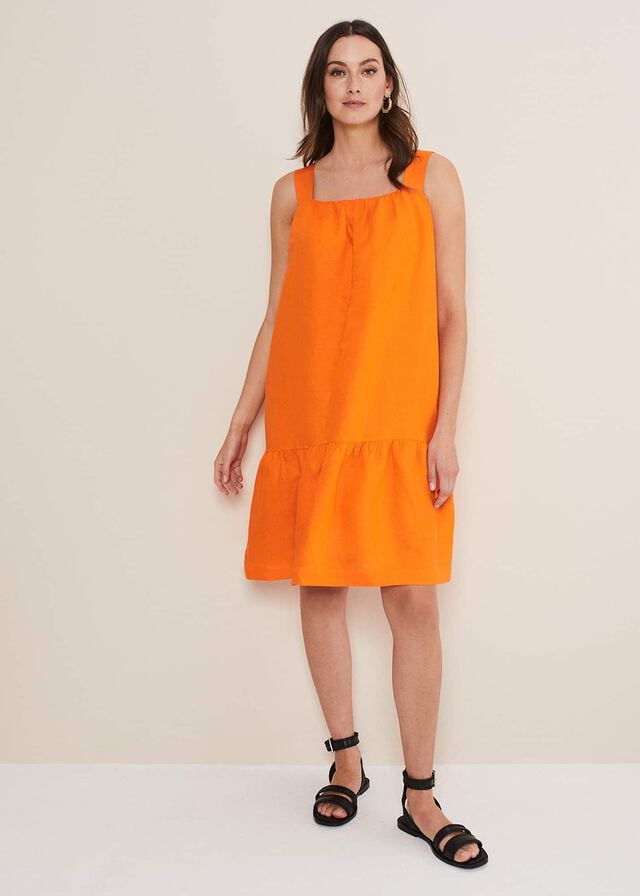 Orange Phase Eight Mandy Linen Swing Dress | 7304UMOWR