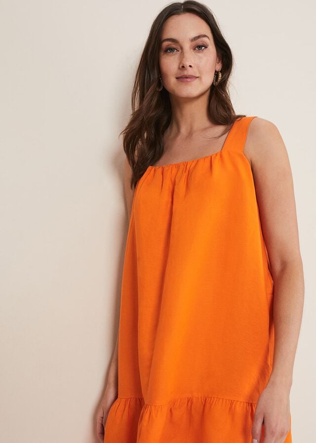 Orange Phase Eight Mandy Linen Swing Dress | 7304UMOWR