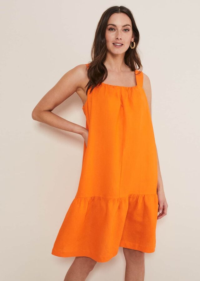 Orange Phase Eight Mandy Linen Swing Dress | 7304UMOWR