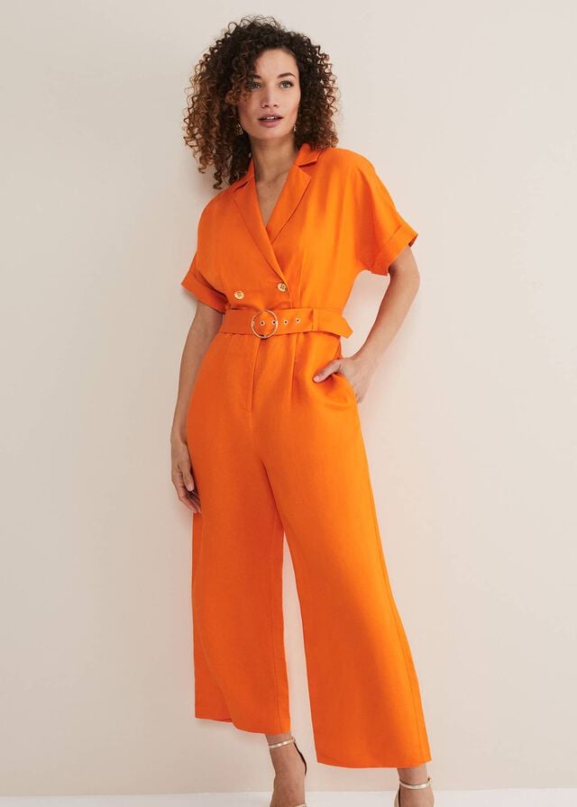 Orange Phase Eight Pria Linen Jumpsuit | 3947NMFDG