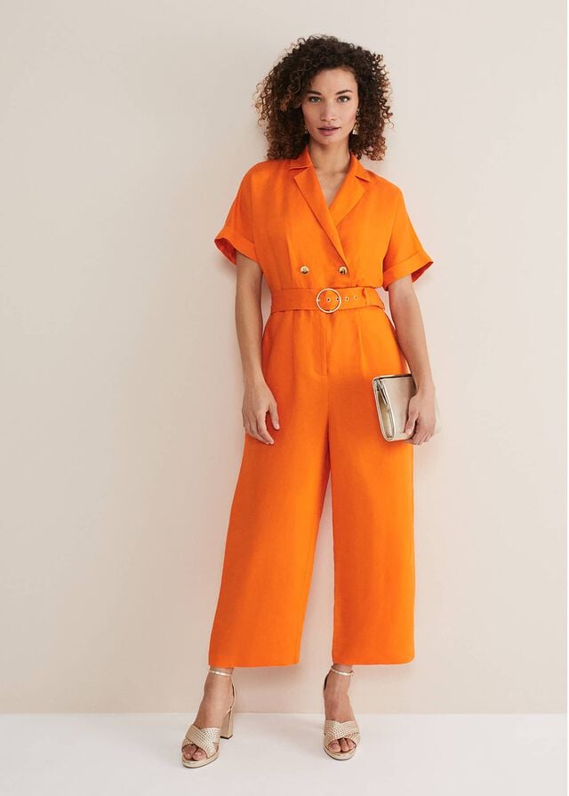 Orange Phase Eight Pria Linen Jumpsuit | 3947NMFDG