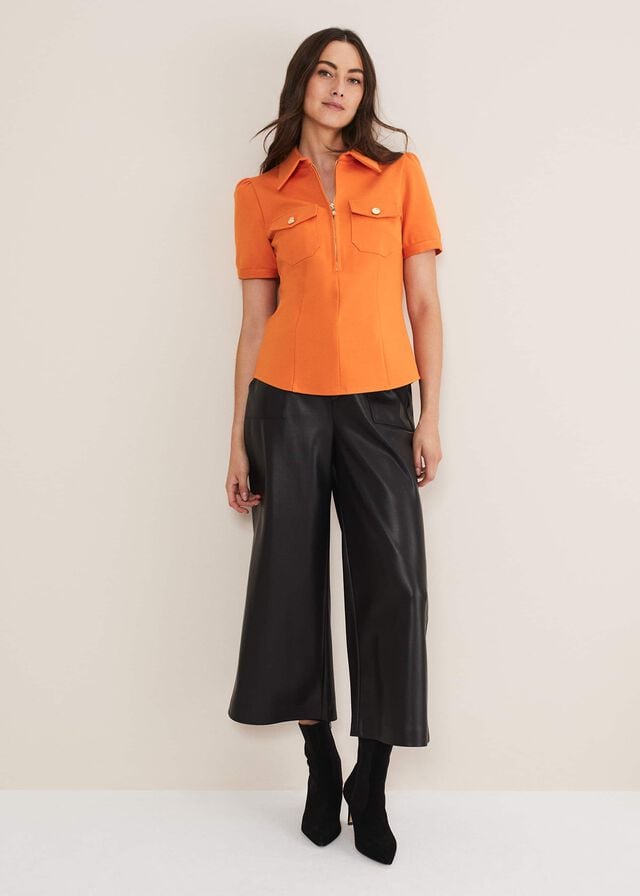 Orange Phase Eight Shaden Zip Front Ponte Shirts | 6253GHMPC