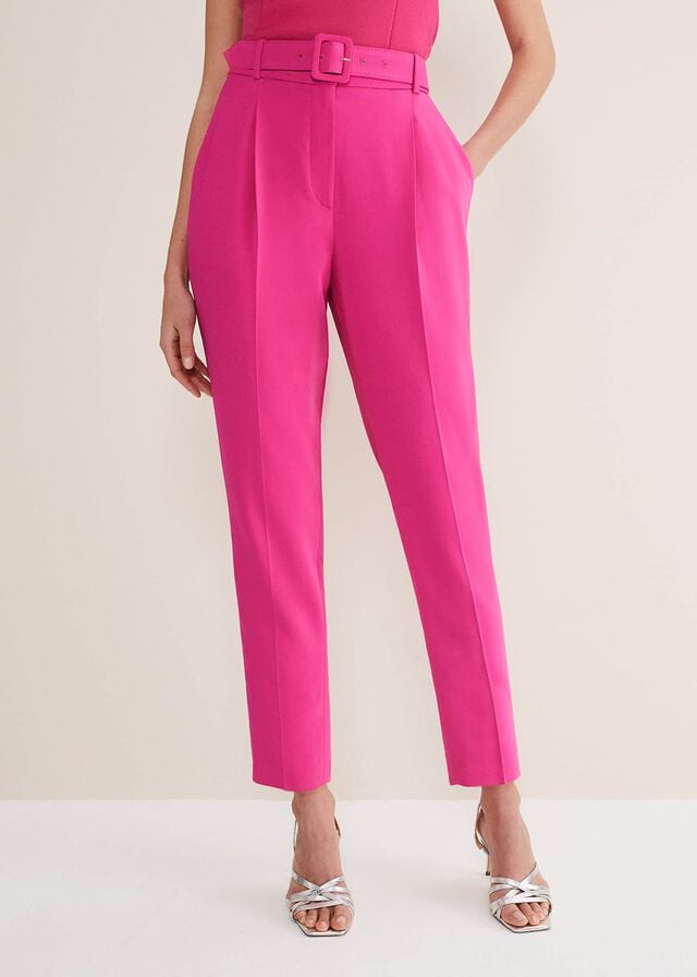 Pink Phase Eight Adria Belted Cigarettes Trousers | 0761ZUTSP