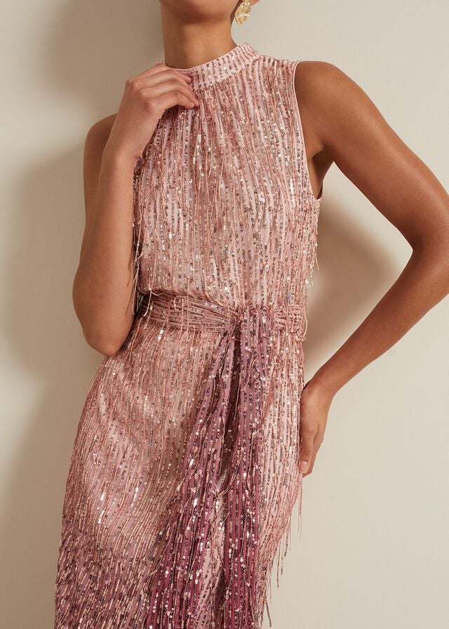 Pink Phase Eight Becka Fringe Sequin Dress | 3276GEASU