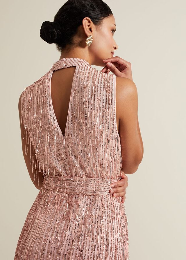 Pink Phase Eight Becka Fringe Sequin Dress | 3276GEASU