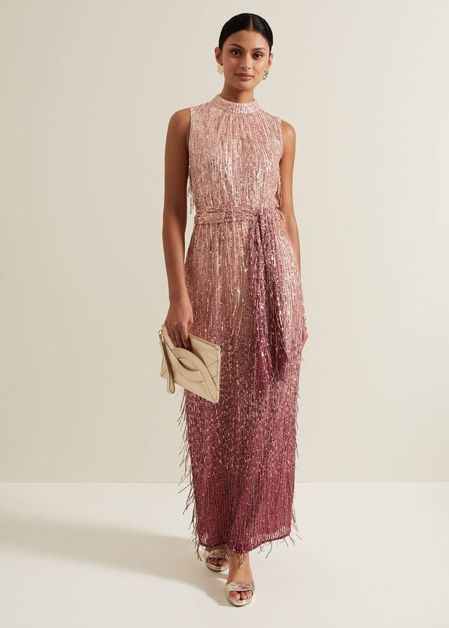 Pink Phase Eight Becka Fringe Sequin Dress | 3276GEASU